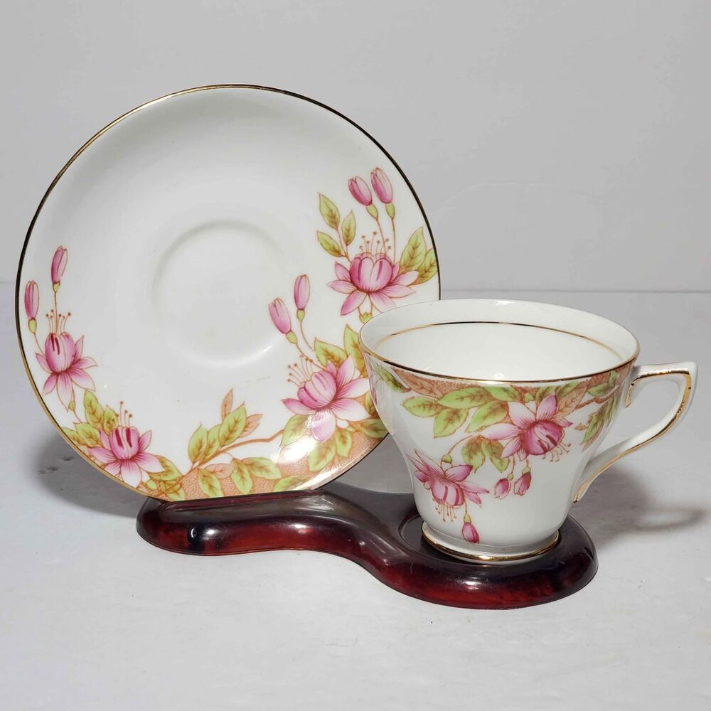Rosina Teacup and Saucer Pink Flowers Vintage